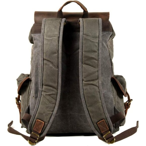 ✨ Men Brown Leather Backpack Waxed Canvas Shoulder Rucksack Travel Backpack - Picture 3 of 9